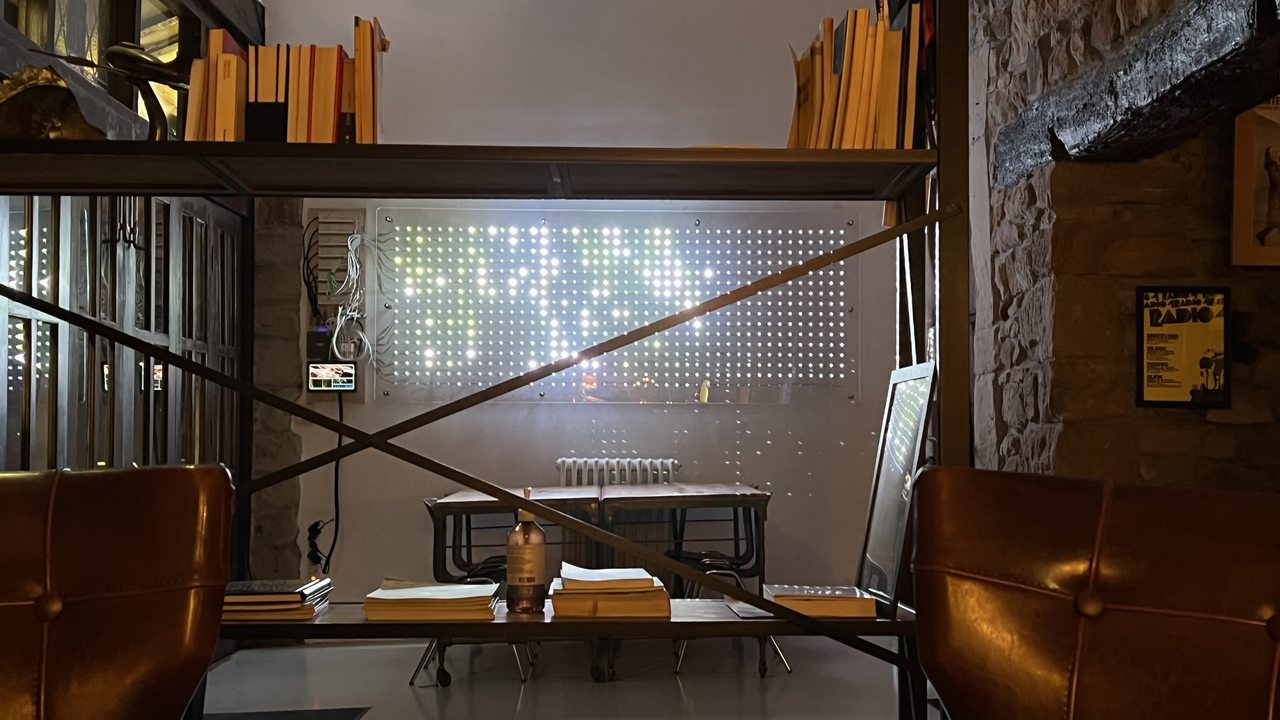 Microphone stands and recording equipment in a recording studio